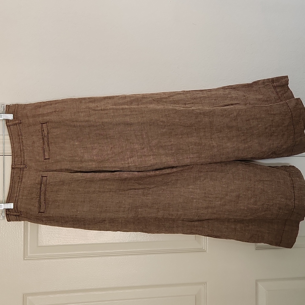 Anthropologie Linen Low-Rise Wide Leg Pants Tan Beige Waist 29 - Picture 13 of 15